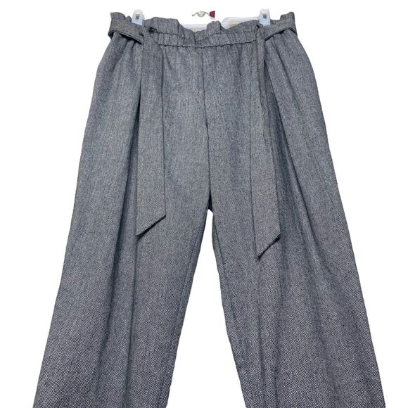 Eloquii Pants Size 18 Paperbag Herringbone Gray Black White High Rise - Picture 6 of 14